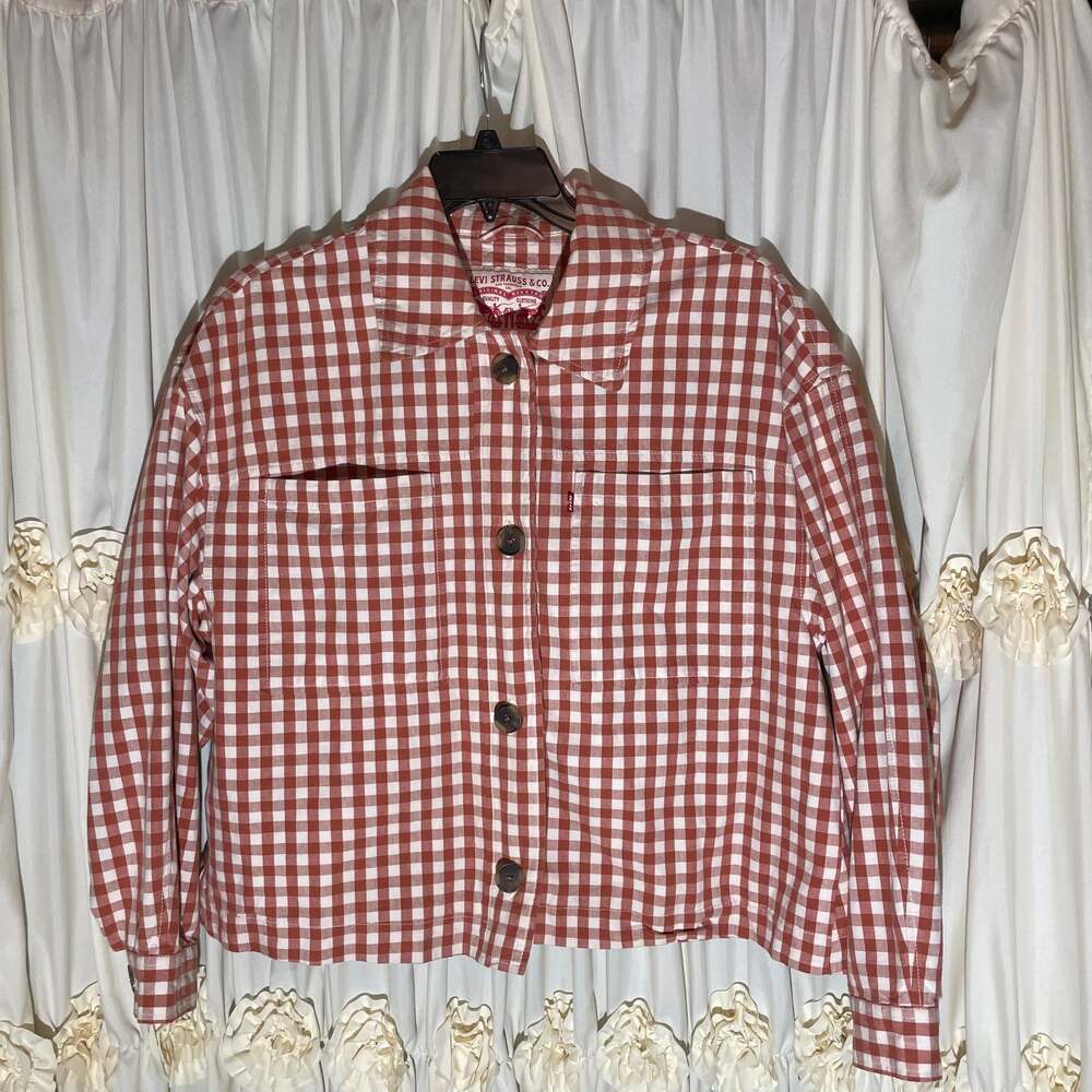 Levi's Women's Cara Cotton Prep Gingham Jacket size Med but oversized